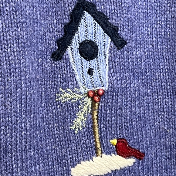 Croft & Barrow L Blue Snowman Winter Christmas Cardigan Embroidered EUC Sweater - Picture 5 of 14